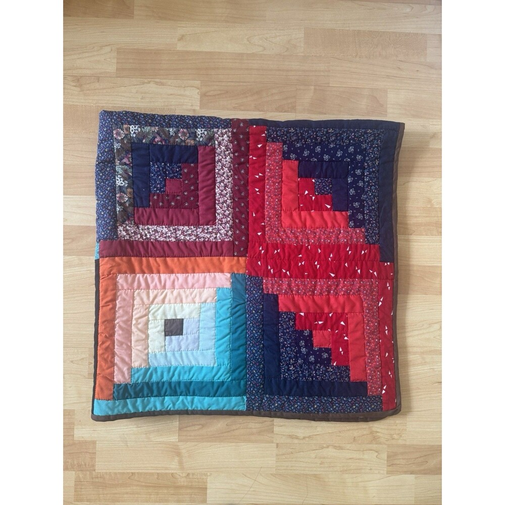 Handmade Log Cabin Patchwork Quilt 51”x51” - Picture 6 of 8